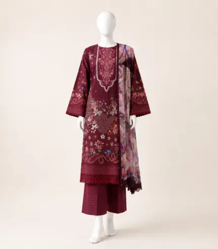 Paltar Mahr Mah Vol-8 Luxury Printed Lawn 3 Piece Suit – Plum